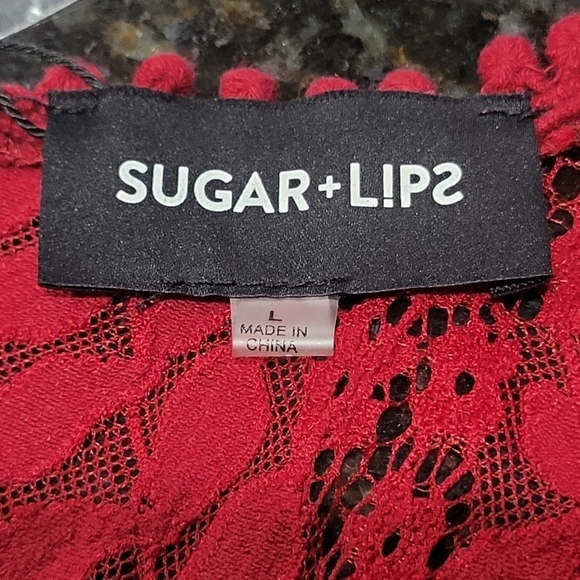 NWT Large Red Lace Ruffle Hem and Sleeves Party Midi Dress - Picture 6 of 7